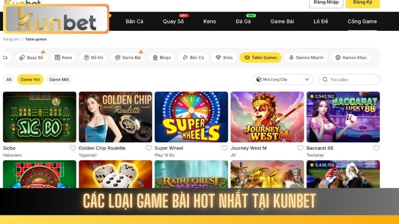Các loại game bài hot nhất tại Kunbet