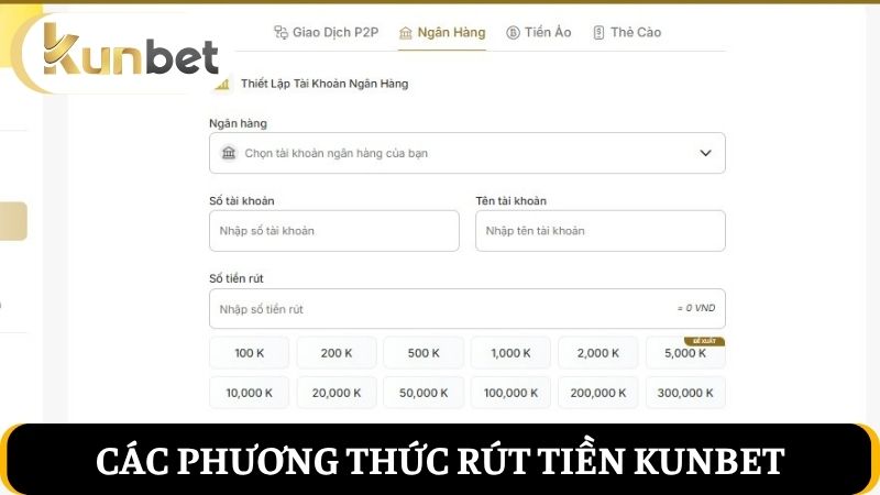 Các phương thức rút tiền Kunbet