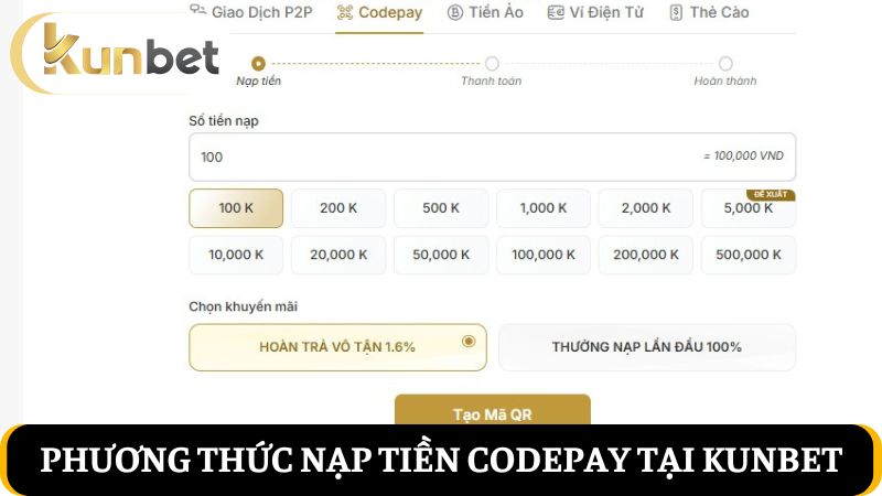 nạp tiền Kunbet qua phương thức Codepay